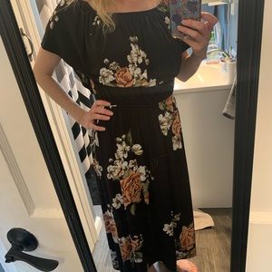 Off the shoulder Black And Floral dress